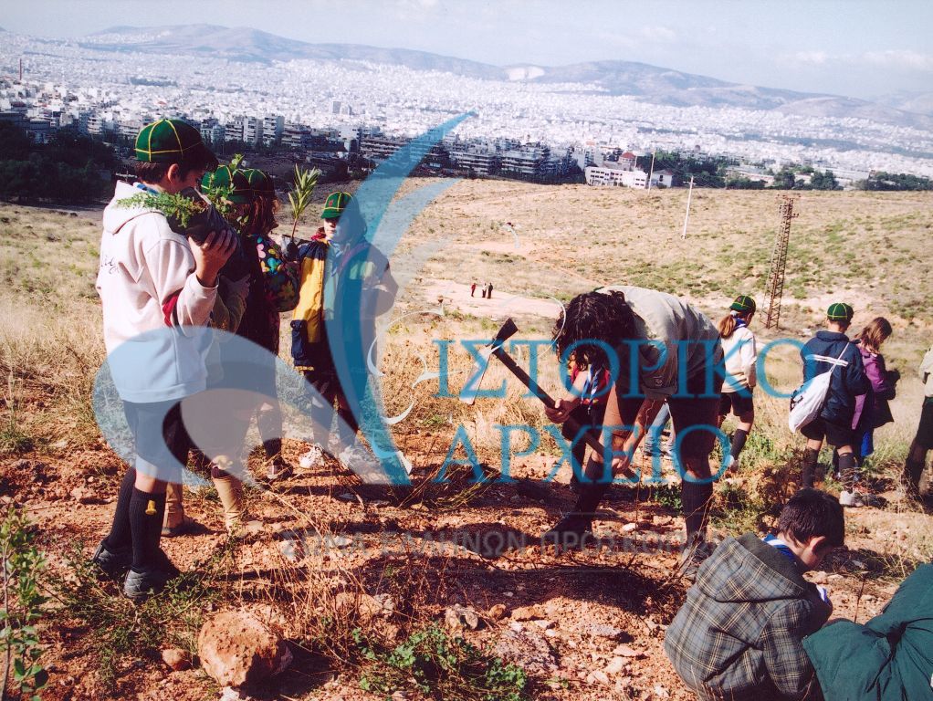 Πρόσκοποι στην δεντροφύτευση για την Ημέρα Δάσους 2003 στο Γαλάτσι.