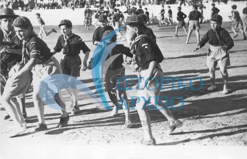 Παιχνίδια λυκοπούλων κατά την προσκοπική επίδειξη του Τοπικού Προσκοπικού Συνδέσμου Αθηνών τον Μάιο του 1949 στο Στάδιο.