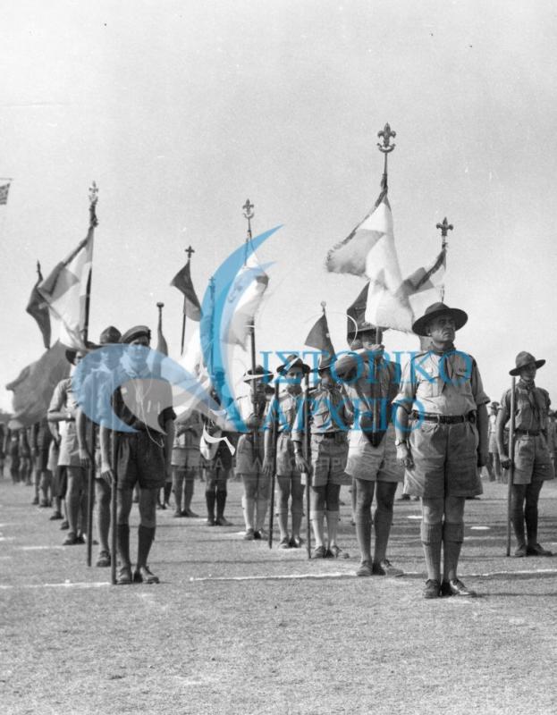 Πρόσκοποι Σημαιοφόροι σε παράταξη κατά τη διάρκεια επίδειξης.