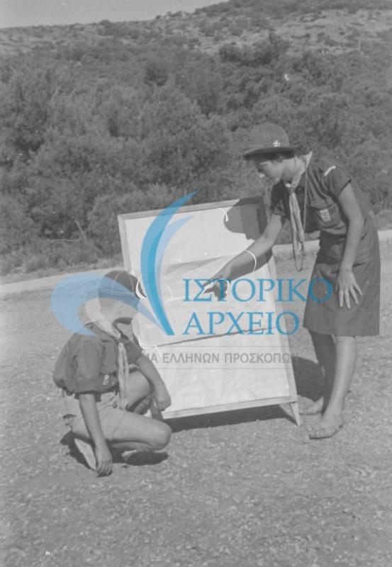 Λυκόπουλο σε εκμάθηση νέων γνώσεων σε κατασκήνωση στο Σούνιο το 1962.